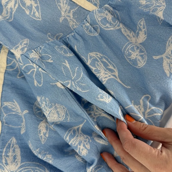 Baltic Born Floral Citrus Mini Dress Smocked‎ Ruffle Puff Sleeve Multicolor - Picture 6 of 7